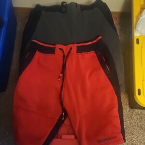 Akademiks Red and Black, Grey and Black Athletic Shorts. Both Pair Included.